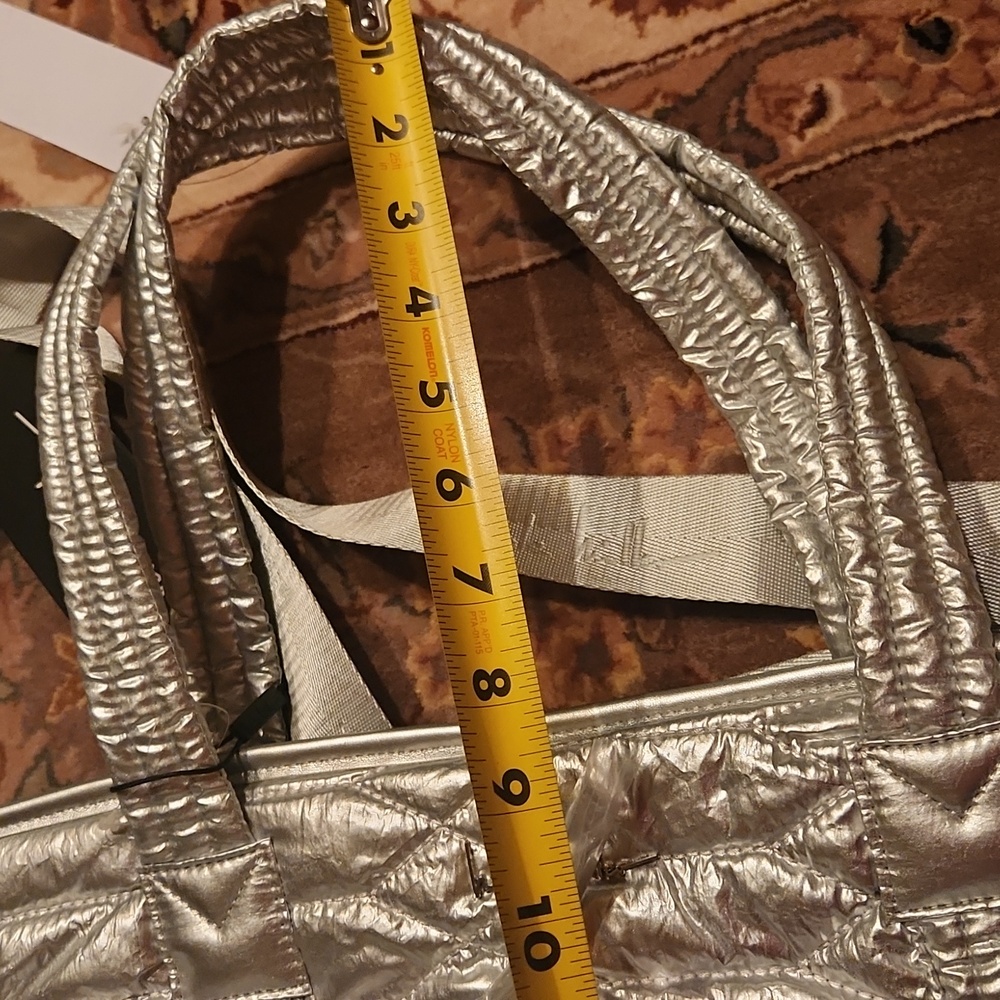 Nicole Miller Silver Quilted Women's Tote Bag Fancy Weekender Shoulder Bag - Picture 11 of 16